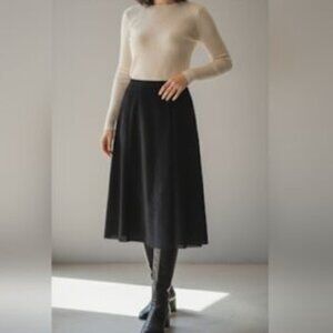 Danier Leather Vintage A-Line Pleated Midi Skirt Suede Black Size 12